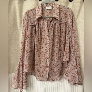 Dress Forum Floral Bell Sleeve Blouse - Pink and Cream